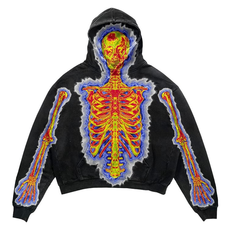 Front And Rear Skull Glow Print Hoodie