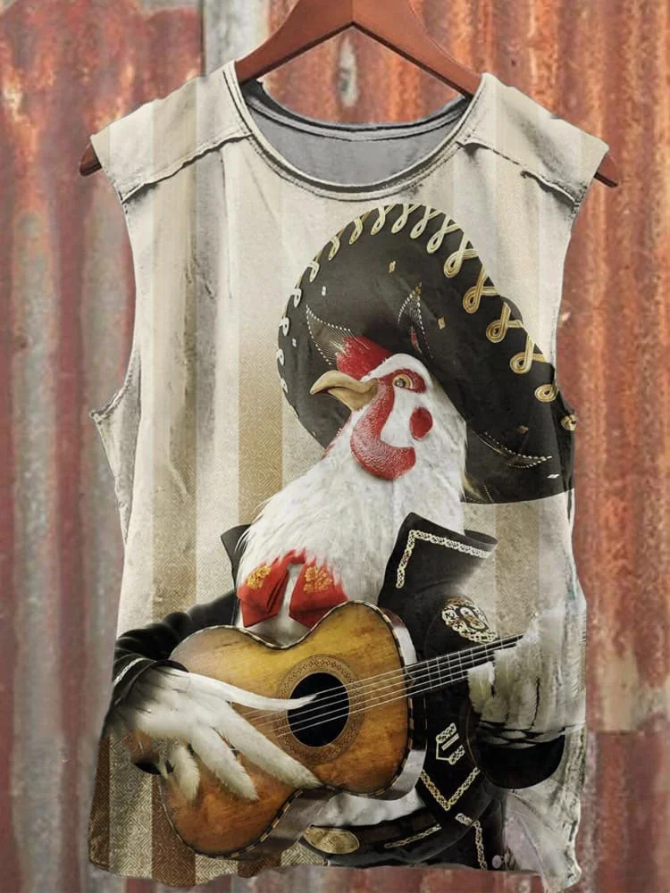 Comstylish Unisex Vintage Music Chicken Art Print Tank Top