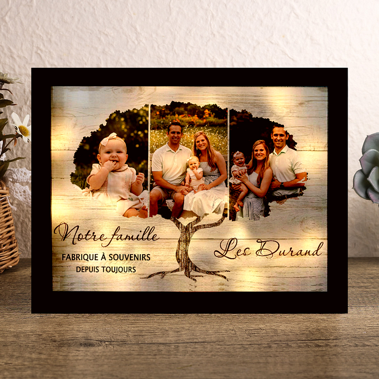 Cadre Famille personnalisé en bois avec photo et éclairage LED !