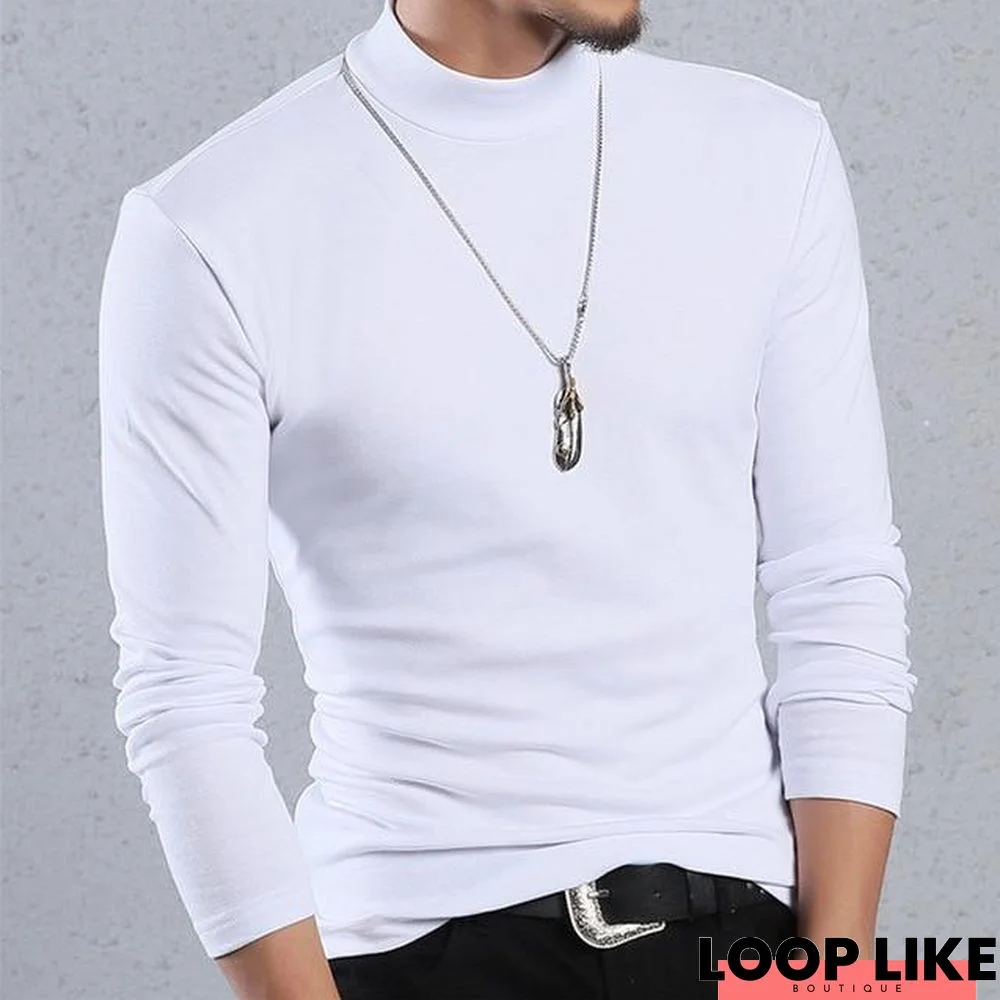 Half Turtleneck Men T-Shirt Casual Long Sleeve T Shirt Men Plus Size Fitness Tight Tee Shirt Men