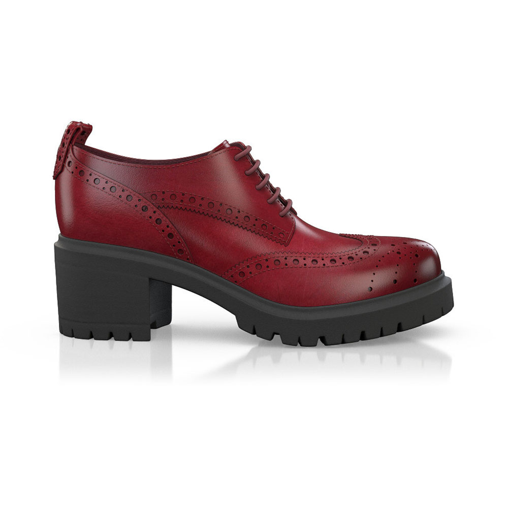 Maroon Round Toe Chunky Heel Cut-Out Lace Up Platform Oxford Shoes Nicepairs