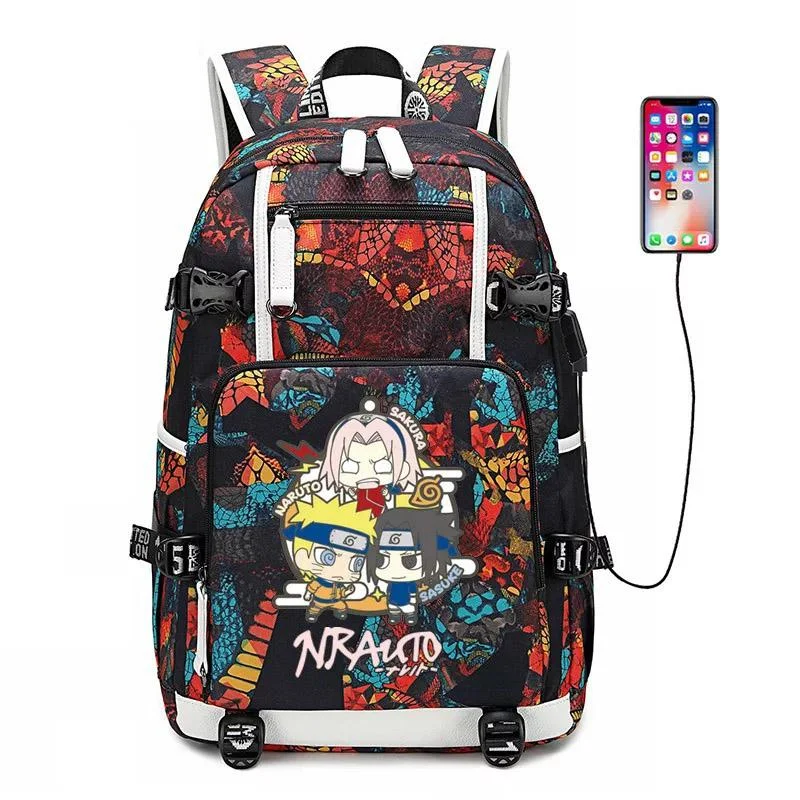 Buzzdaisy Anime Naruto Uzumaki Hatake Kakashi Uchiha Sasuke #16 USB Charging Backpack School NoteBook Laptop Travel Bags