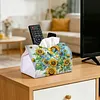 (24cm)Diamond Art Tissue Box DIY PU Napkin Cover for Home(Sunflowers and Dragonflies)
