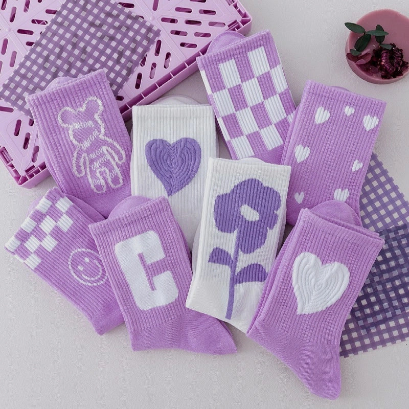 Cotton Socks Cartoon Student Sports Mid-calf Socks Sweat-absorbent Autumn And Winter Stockings Letter Socks For Women