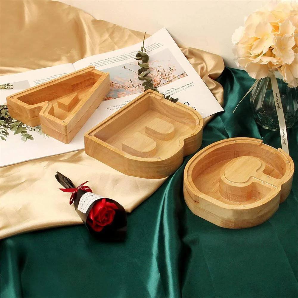 Purexcellent&trade; Wooden creative English letters transparent money jar