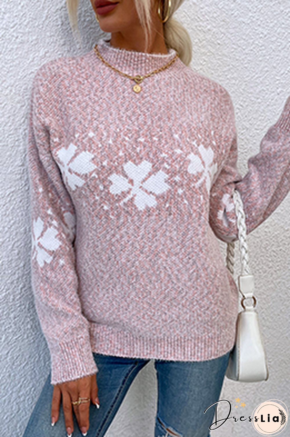 Casual Snowflakes Basic Half A Turtleneck Tops