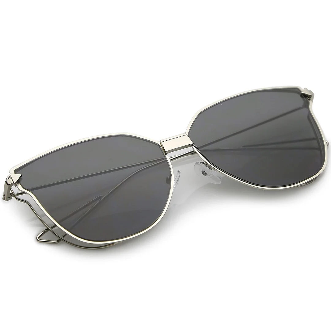 Oversize Cat Eye glasses With Tinted Flat Lens And Wire Arms 59mm