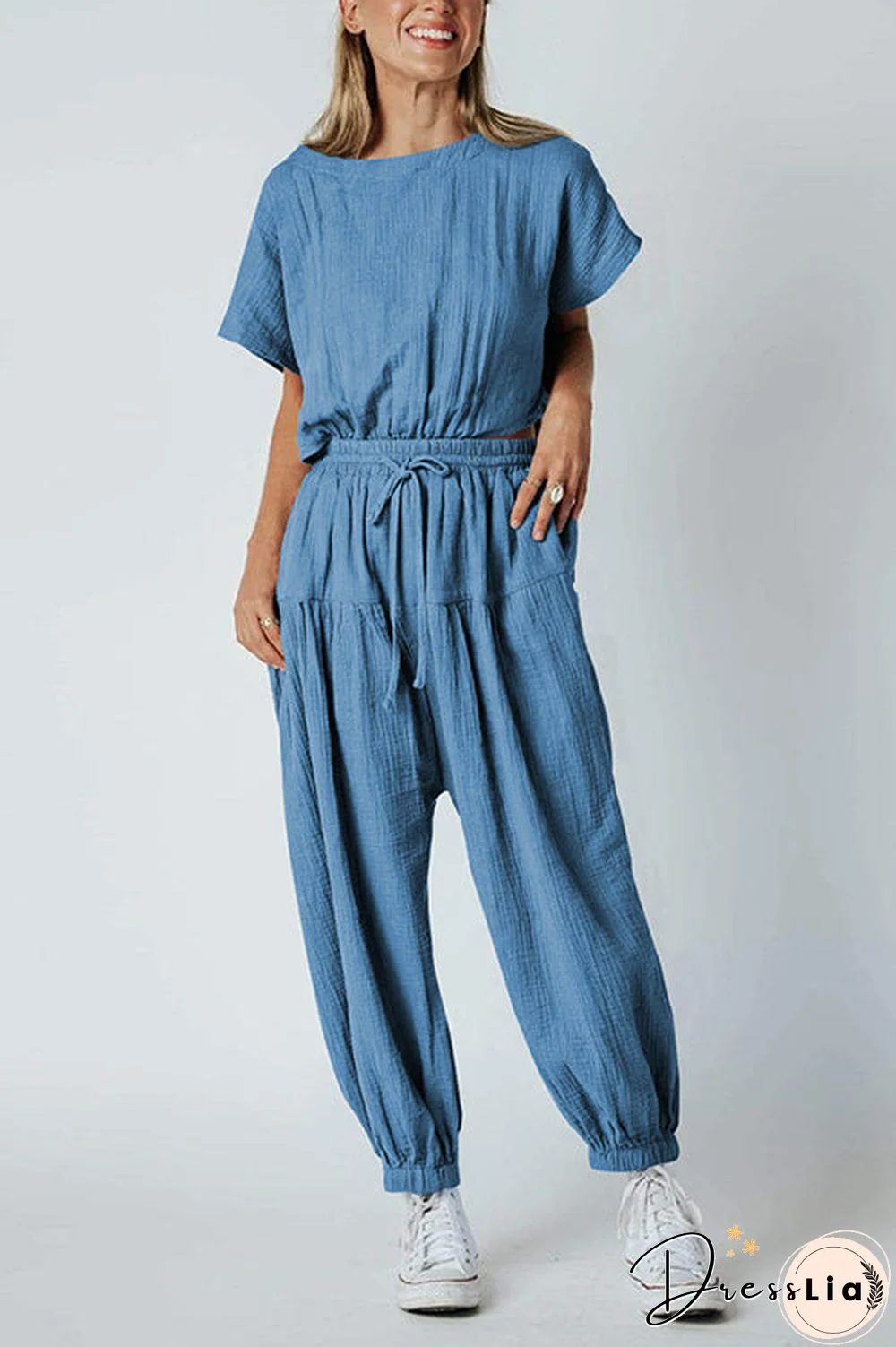 Slit Back Solid Drawstring Jumpsuit