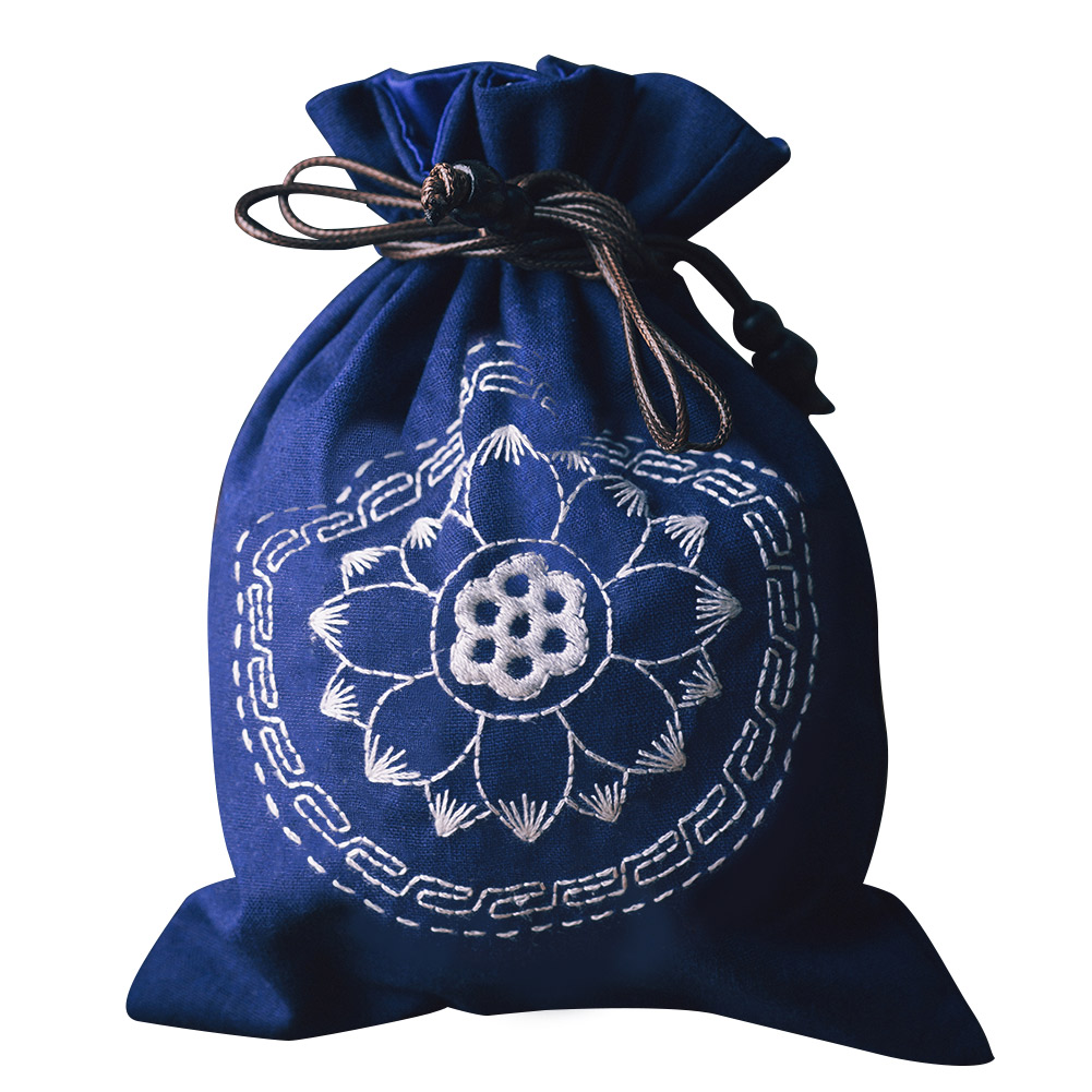 

Blue White Flower - Cross Stitch Embroidery - Drawstring Wallet, 501 Original