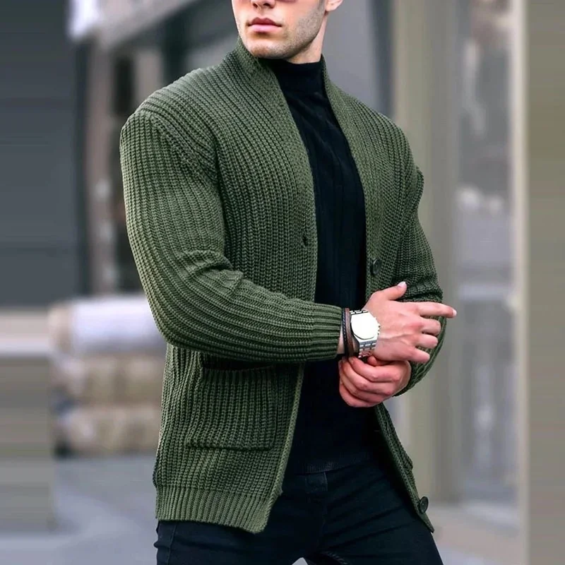 Wongn Wongn Casual Men's Cardigan Long Sleeve Loose Solid Color Pocket Button Slim Men's Autumn And Winter New Sweater