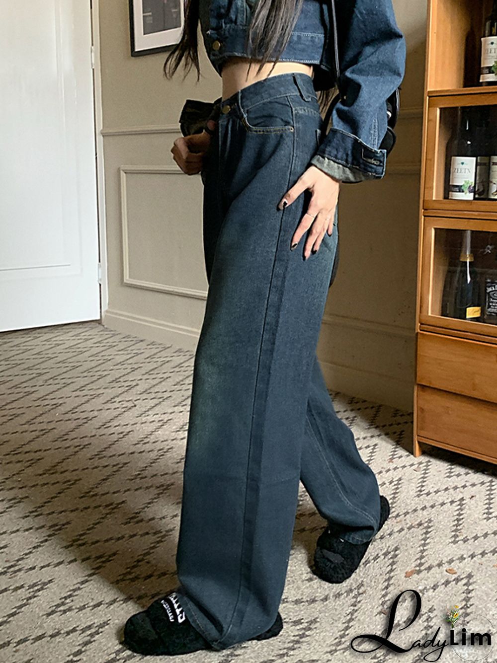 Vintage Dark Blue High Waist Mopping Boyfriend Jeans