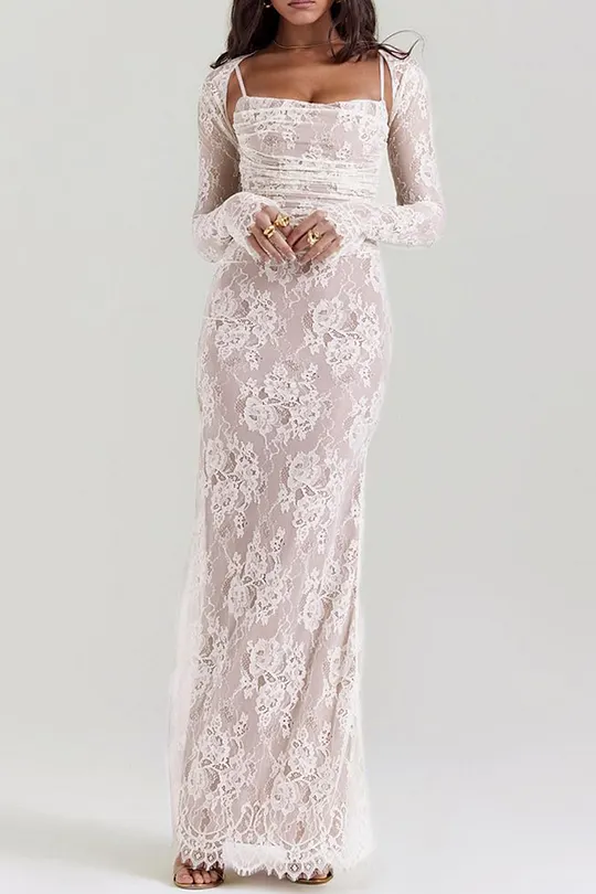 dressing for cobb salad Shona Joy La Lune Lace Cross Back Maxi Dress in White main image 1