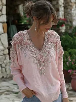 Women's Vintage Pink Floral Pattern Casual Long-sleeved T-shirt
