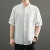 Men's Summer Loose Cotton Linen Short Sleeve Shirt