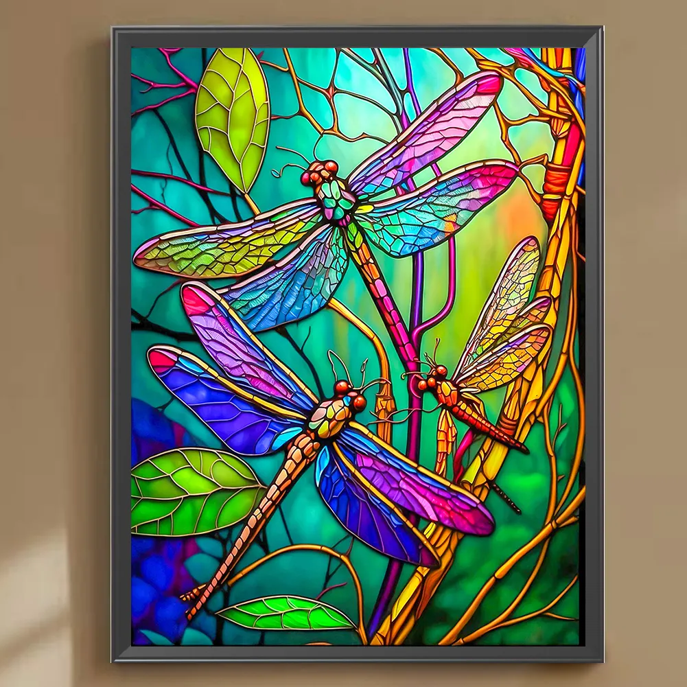 Diamond Painting - Full Round Drill - Stained Glass Dragonfly(30*40cm)