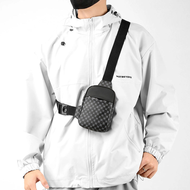 PU Mini Chest Bag Fashion Brand Cross-body Bag Sports Mobile Phone Bag Simple Hanging Bag Men's Street Fashion Shoulder Messenger Bag