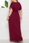 Plus Size Elegant Lace Up Solid Deep V Neck Maxi Dress
