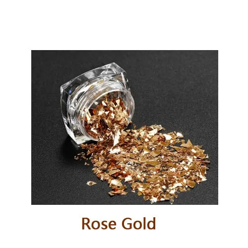 Gold Silver Glitter Nail Foil Sticker Adhesive Transfer Paillette Flake Full Cover Weed Leaf Decal Decor Decoration Manicure