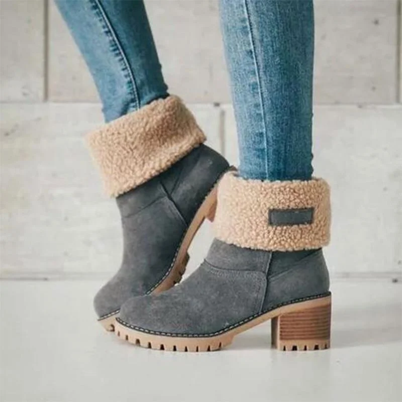 New Women Boots Winter Outdoor Keep Warm Fur Boots Waterproof Women's Snow Boots Thick Heel With Round Head Short Boot 1108-1