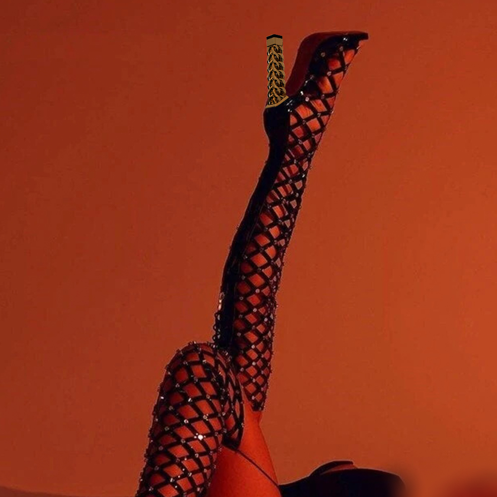 Black Open Toe Heel Sexy Party Sandals Decorated Heel