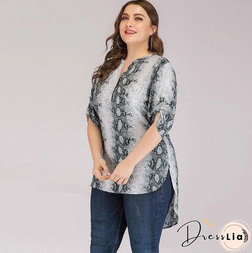 Plus Size Snake Print Blusas Mujer De Moda Chiffon Shirt Womens Tops And Blouses Shirts Camisas Mujer Roupa Feminina