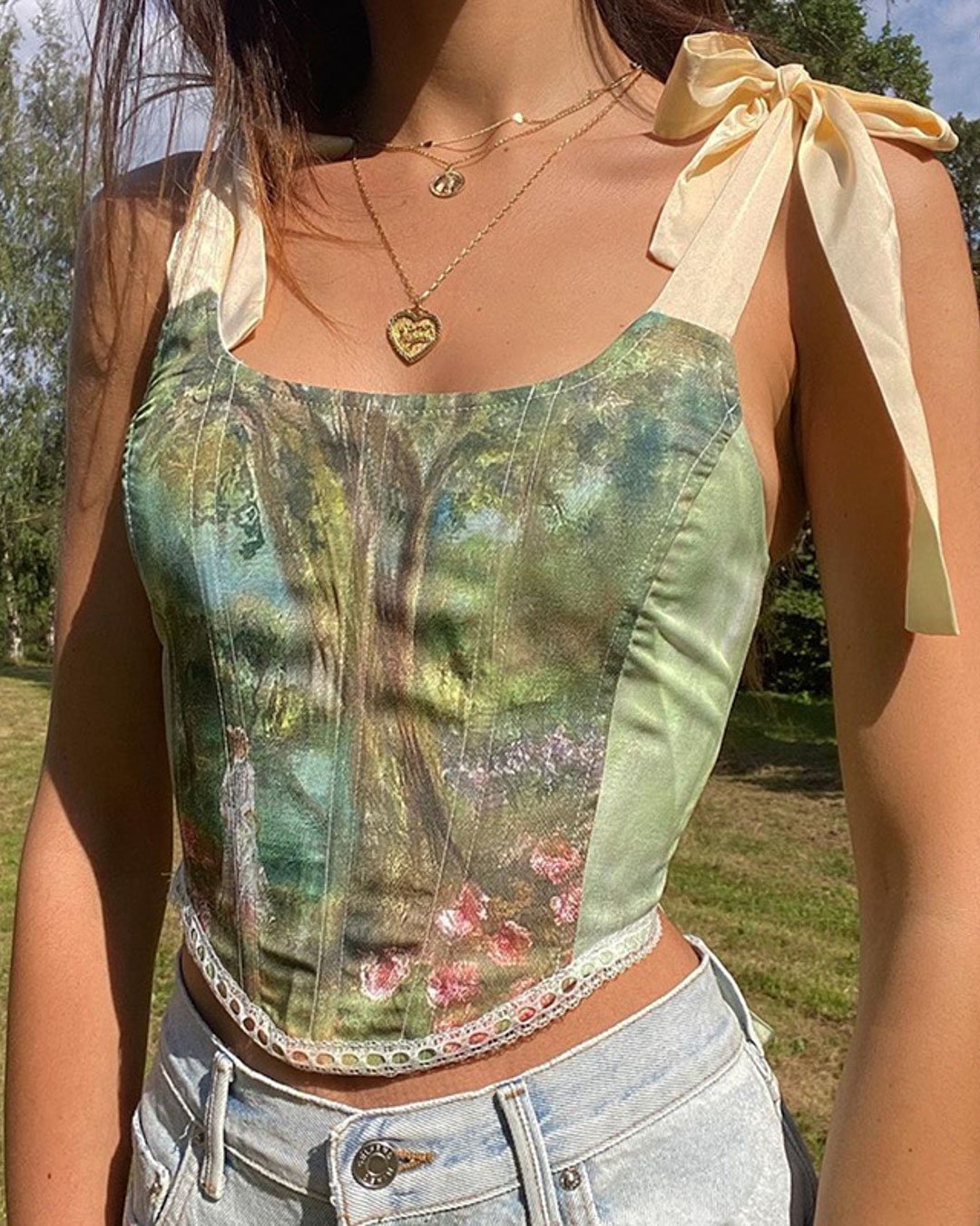 Fashionv-Vintage Suspender Print Cami Tops