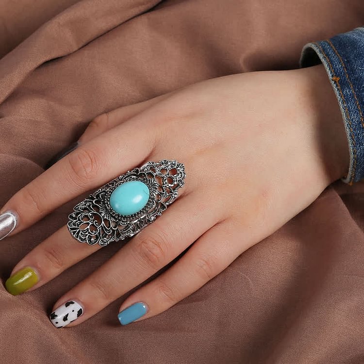 Olivenorma Baroque Turquoise Hollowed Out Ring