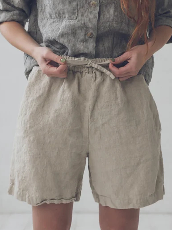 Loose Linen Elastic Waist Shorts tjj Shicloths