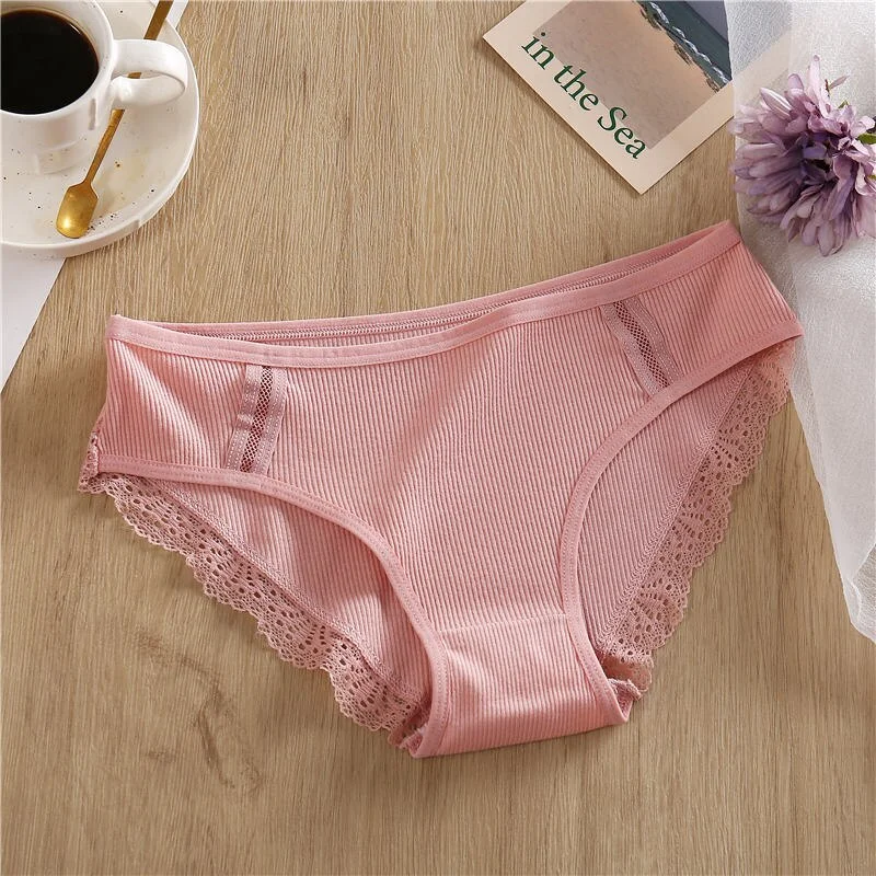 Cotton Panties Female Underpants Sexy Women Underwear Soft Lingerie Lace Briefs for Woman Cotton Solid Color Pantys Side Mesh