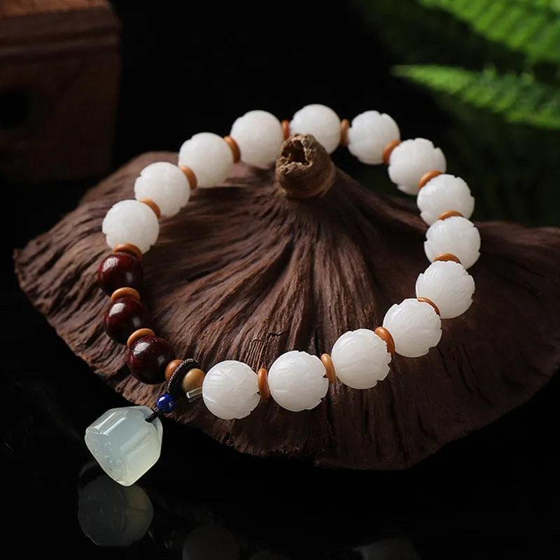 Bodhi Seed Jade Lotus Seed Charm Enlightenment Bracelet