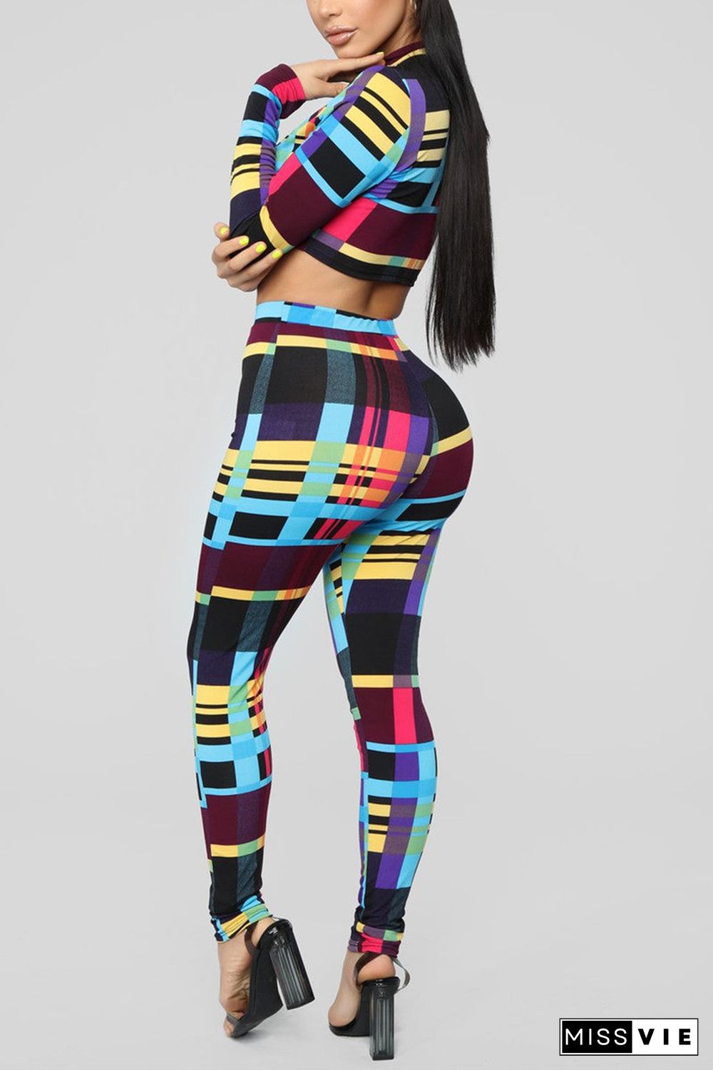 Fashion Sexy Print Basic Zipper Collar Long Sleeve Two Pieces