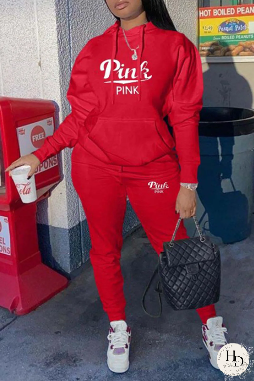 Black Casual Print Patchwork Hooded Collar Long Sleeve Two Pieces