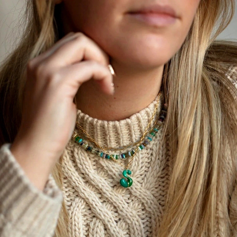 Copper 14K Gold Plated Chain Letter Pendant Necklace