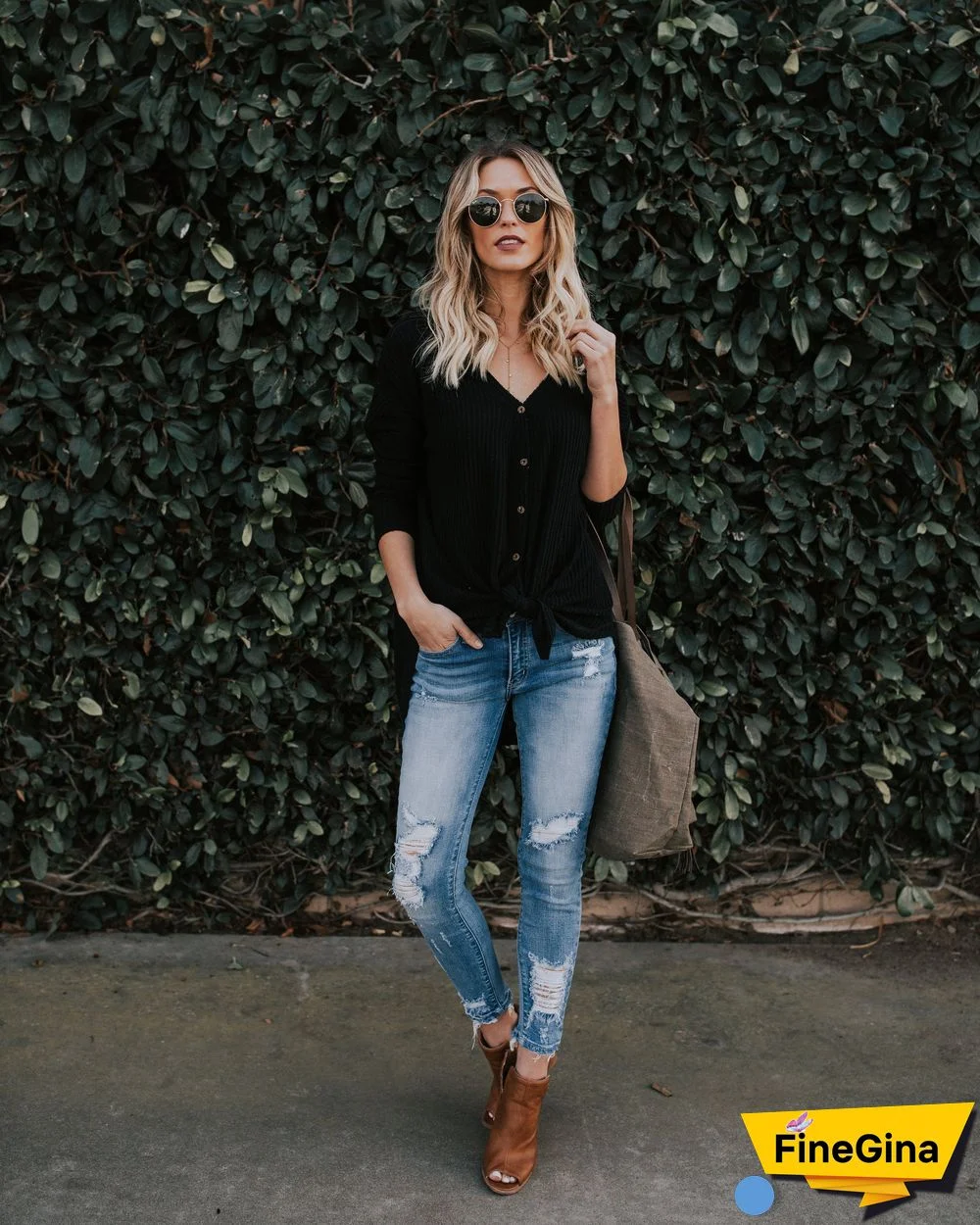 Knotted V-Neck Long Sleeved Button Sweater