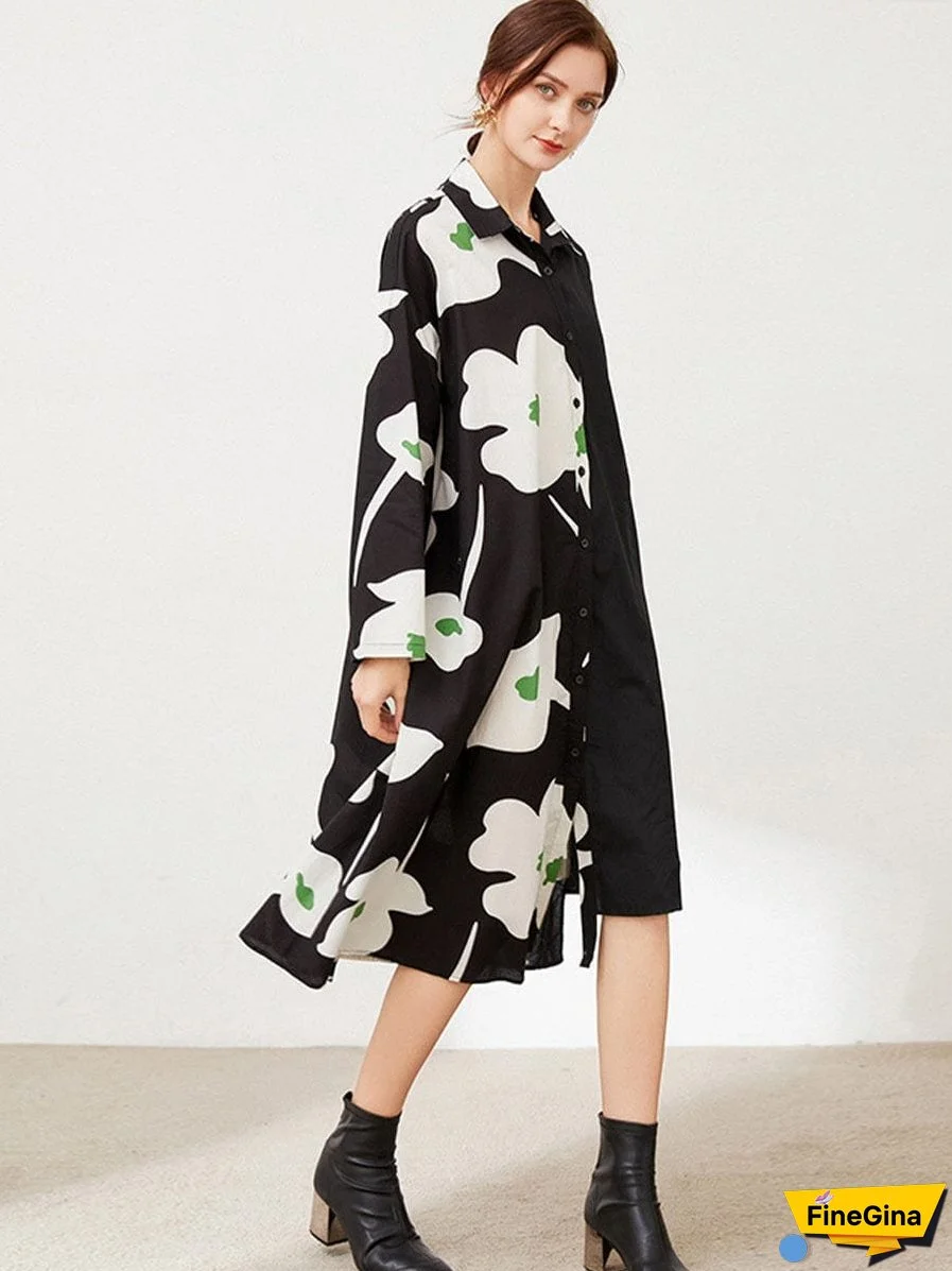 Size Curve Dresses Plus Size Loose Elegant Floral Pattern Stitching Midi Dress