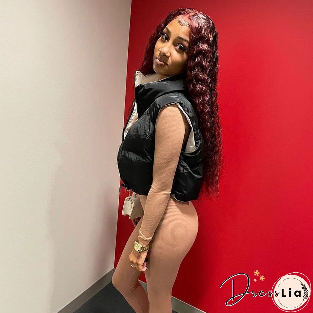 Zip Up Stand Collar Padded Puffy Vest Jackets