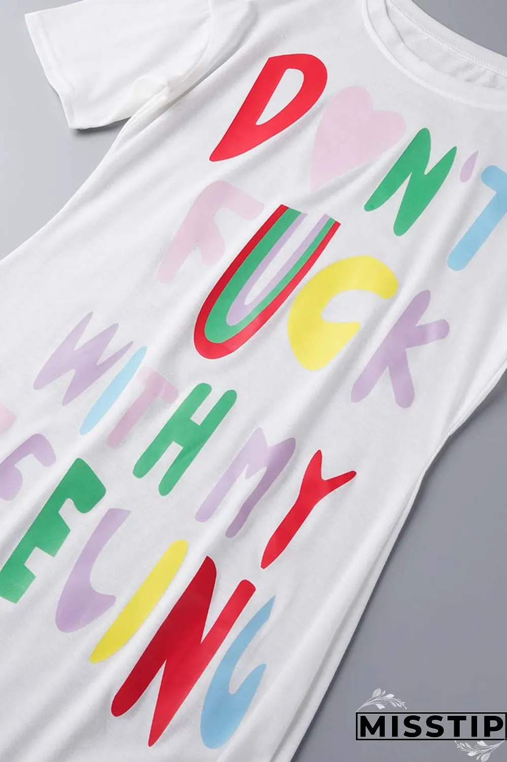 White Casual Letter Print Basic O Neck T-shirt Dress Short Sleeve Dress