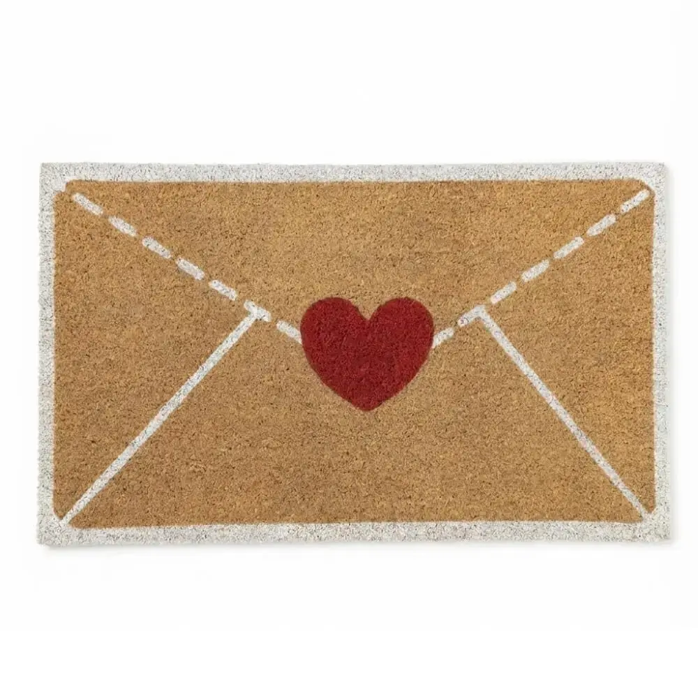 Valentine's Day Red Heart-Shaped Envelope Outdoor Faux Coconut Fiber Doormat