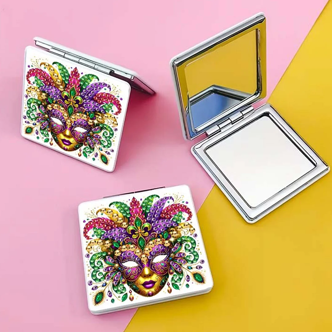 Mask-3 DIY Special Shaped Diamond Painting Compact Mirror Kits Diamond Art Painting Pocket Mirror for Beginners Adults Art Craft Woman Gifts