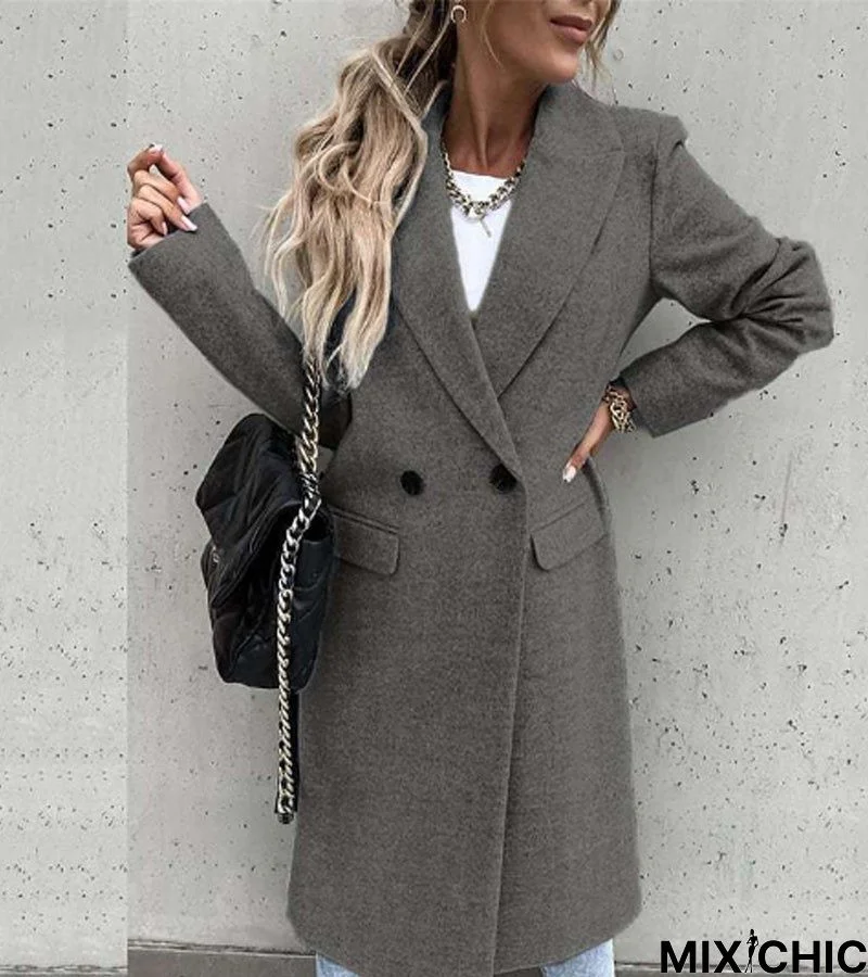 Autumn and Winter Long Suit Collar Woolen Coat