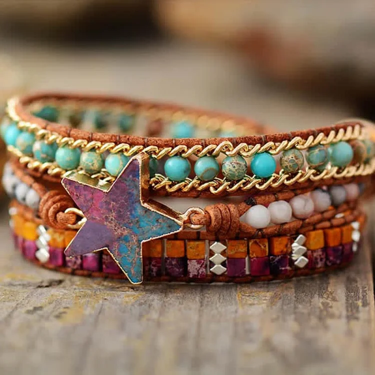 Emperor Stone Hand-knitted Multilayer Colourful Star Wrap Bracelet