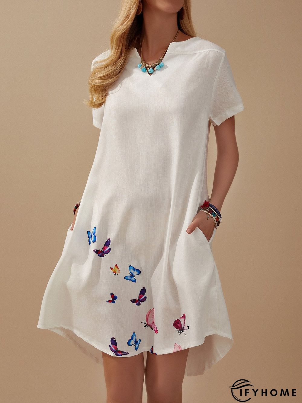 Butterfly Printed V-neck Casual Dress | IFYHOME