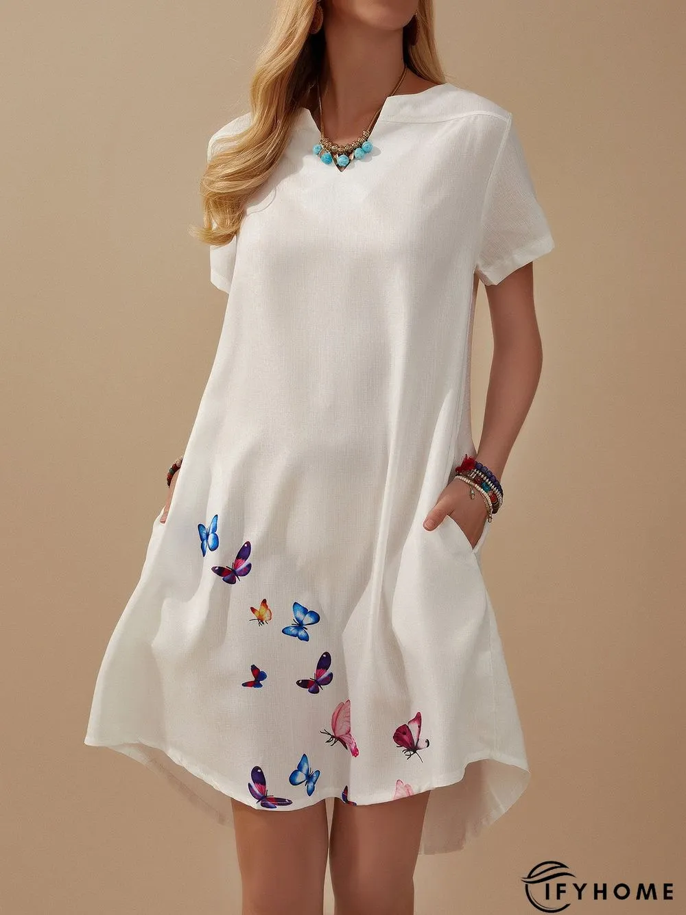 Butterfly Printed V-neck Casual Dress | IFYHOME