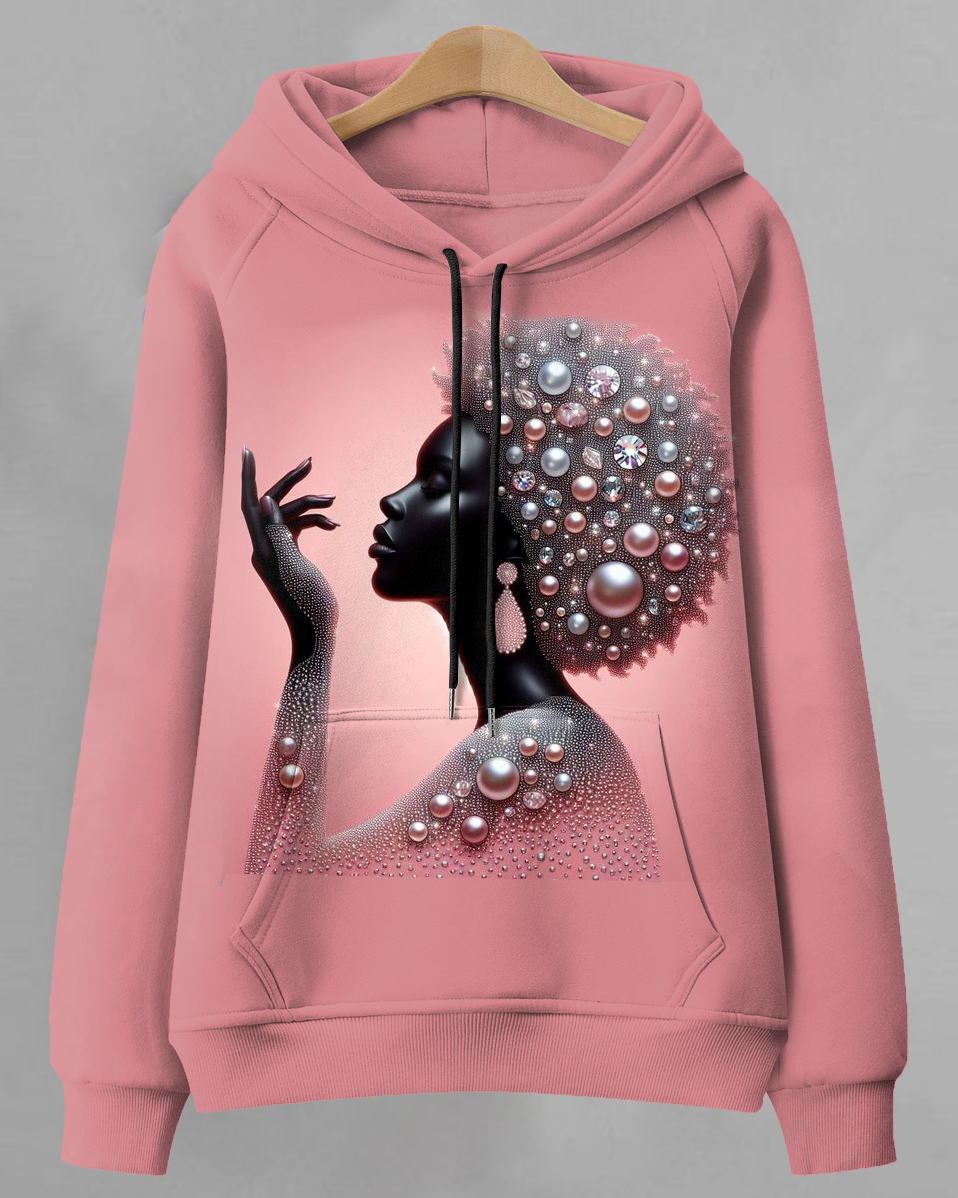 Pink Pearl Afro Girl Long-sleeved Hooded Sweatshirt