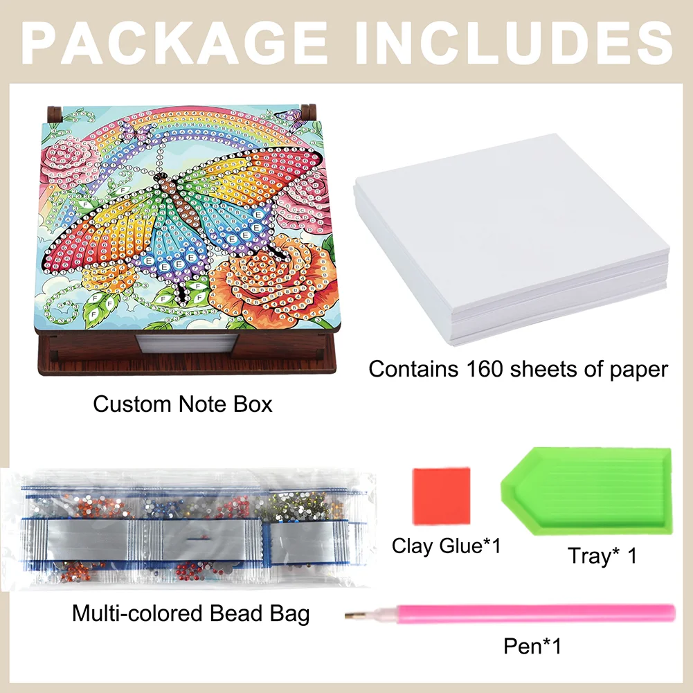 DIY Flower Butterfly Diamond Painting Note Box Paper 160 Sheets of Paper for DIY Art Craft
