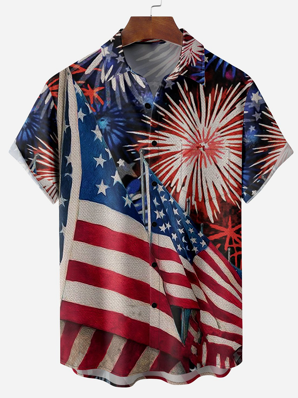 Men's American Flag Fireworks Print Shirt PLUSCLOTHESMAN