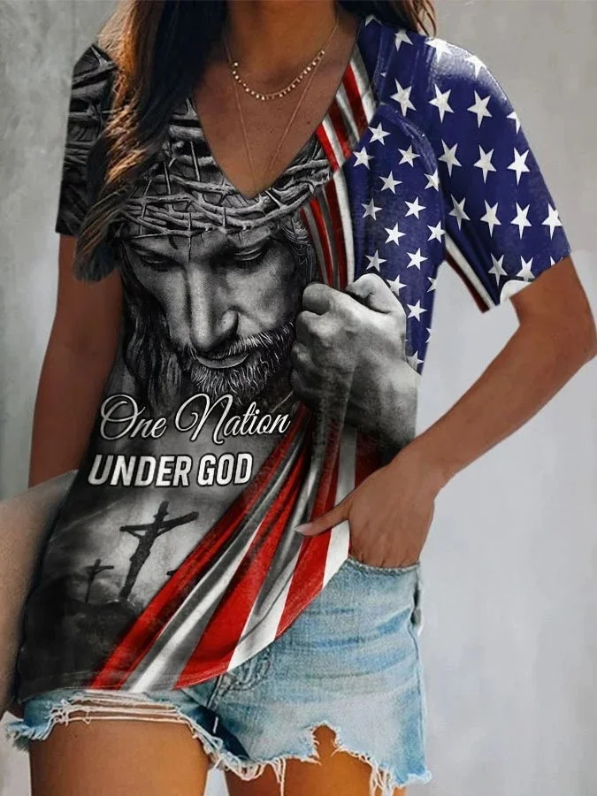 Casual Patriotic Faith Print T-Shirt
