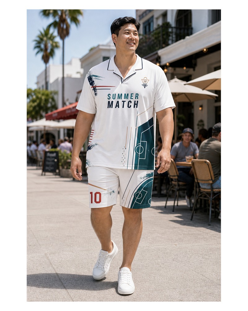 Big & Tall Summer Match Digital Print Polo Shirt and Shorts Set