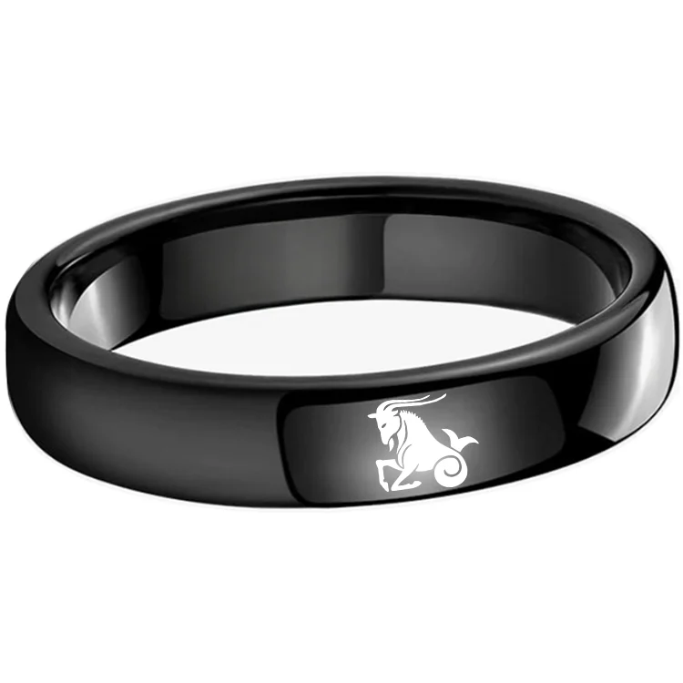 4MM 6MM 8MM Width Black Capricorn Tungsten Carbide Rings Prints Laser Design Domed Top Tungsten Wedding Band