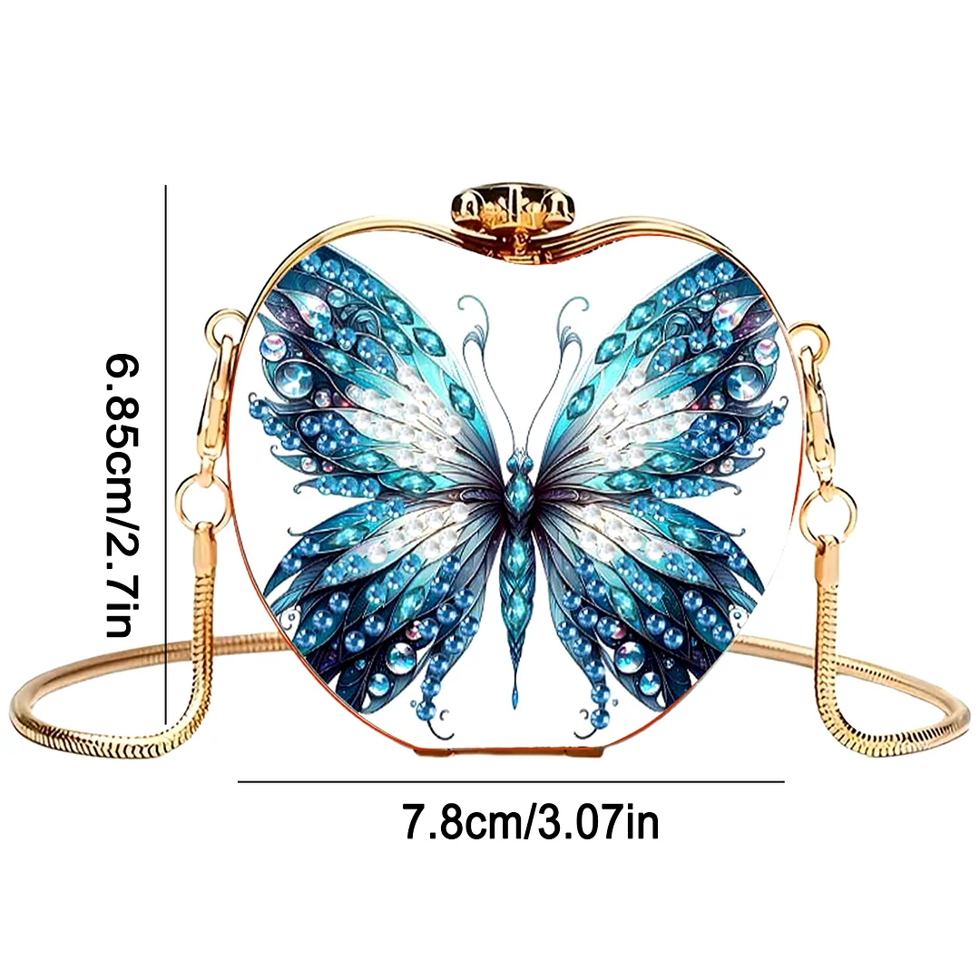 Butterfly D DIY Acrylic Love Diamond Art Painting Card Case Wallet with Chain Small Diamond Painting Crossbody Bag for Adults Women Girls Gift